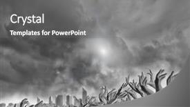  Presentation with students hands raised - PPT theme consisting of music charity - crowd of people with hands background and a gray colored foreground