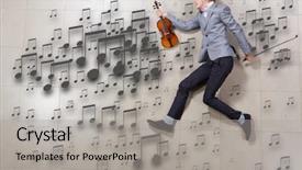  Presentation with violin key - Presentation theme having music charity - young businessman running with violin background and a  colored foreground