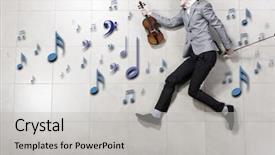  Presentation with piano and violin - Theme with music charity - young businessman running with violin background and a  colored foreground