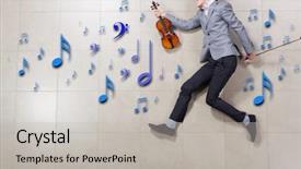  Presentation with running - PPT layouts consisting of music charity - young businessman running with violin background and a  colored foreground