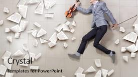  Presentation with piano and violin - Audience pleasing theme consisting of music charity - young businessman running with violin backdrop and a  colored foreground