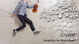  Presentation with running - Slides with music charity - young businessman running with violin background and a  colored foreground