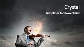  Presentation with music instrument - Theme having music charity - young emotional businessman playing background and a  colored foreground