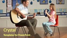  Presentation with pupil - Slide deck having teaching music - male teacher playing guitar background and a violet colored foreground