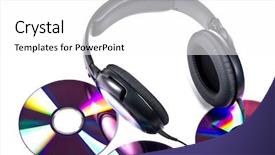  Presentation with music headphones - Audience pleasing PPT theme consisting of music concept with hi-fi headphones and cd disc backdrop and a white colored foreground