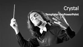  Presentation with conductor - Colorful PPT layouts enhanced with music concept with passionate conductor backdrop and a dark gray colored foreground