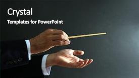  Presentation with opera - Slides having music conductor hands with baton background and a dark gray colored foreground