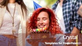 Presentation with cute birthday - Beautiful slide set featuring music congratulations - cute birthday female hold cake backdrop and a tawny brown colored foreground