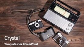  Presentation with retro - Cool new slide deck with music congratulations - old retro things on table backdrop and a tawny brown colored foreground