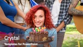  Presentation with birthday cake colorful candles - Audience pleasing PPT theme consisting of music congratulations - portrait of sweet birthday girl backdrop and a tawny brown colored foreground