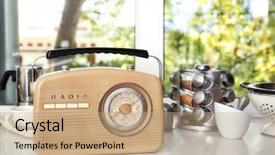  Presentation with radio - Audience pleasing slide deck consisting of music cooking - stylish radio receiver on kitchen backdrop and a coral colored foreground