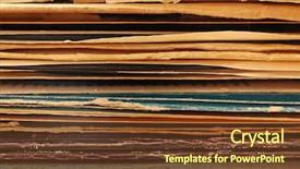  Presentation with music vinyl - Presentation enhanced with music disk cover - stack of old vinyl records background and a tawny brown colored foreground