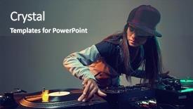  Presentation with party - Slide deck having music dj - hiphop dj woman playing background and a gray colored foreground