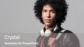  Presentation with music headphones - PPT theme enhanced with music dj portrait with afro background and a gray colored foreground