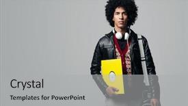  Presentation with music headphones - Amazing slides having music dj portrait with afro backdrop and a light gray colored foreground