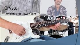  Presentation with music band - Colorful presentation design enhanced with music drumming - band practice backdrop and a light gray colored foreground