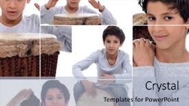  Presentation with cable drum - PPT theme with music drumming - montage of young boy background and a  colored foreground