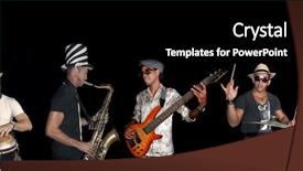  Presentation with musicians latin america - Audience pleasing slide set consisting of music drumming - portrait of four musicians playing backdrop and a black colored foreground