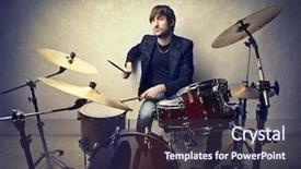  Presentation with drums - Slide deck enhanced with wooden sunbed with red mattress in the garden background and a gray colored foreground