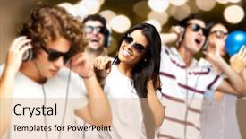  Presentation with golden lights - Beautiful theme featuring music entertainment - portrait of young people having backdrop and a coral colored foreground