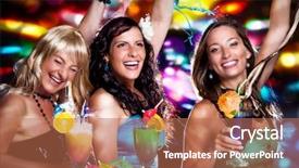  Presentation with club - Cool new slides with music entertainment - three beautiful girls celebrating backdrop and a coral colored foreground