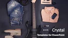  Presentation with equipment - Slides consisting of music equipment clothes and footwear background and a dark gray colored foreground