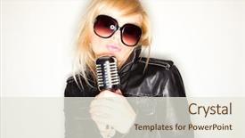  Presentation with rockstar - PPT layouts with music female - blonde woman holding a retro background and a sky blue colored foreground