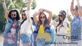  Presentation with hippie - Theme consisting of music festival - nature summer youth culture background and a teal colored foreground