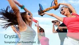  Presentation with summer time - Presentation theme enhanced with music festival - portrait of young happiness woman background and a cool aqua colored foreground