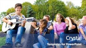  Presentation with free music - Amazing PPT theme having music free - cute teenage guy playing guitar backdrop and a  colored foreground