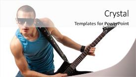  Presentation with bass guitar - Theme featuring music guitar bass - picture of handsome guitarist background and a  colored foreground
