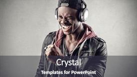  Presentation with science guy - Presentation theme having music happy face - jubilating guy background and a dark gray colored foreground