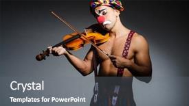  Presentation with performing arts stage - Colorful slides enhanced with music happy face - sad clown performing at vioin backdrop and a  colored foreground