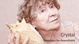 Presentation with seashell - Colorful theme enhanced with music heals - smiling great grandmother listening backdrop and a lemonade colored foreground