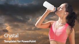  Presentation with health detox infused water - Beautiful presentation theme featuring music heaven - beautiful healthy woman drinking water backdrop and a coral colored foreground