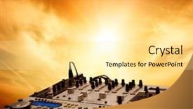  Presentation with radio broadcasting mixer - Slide deck with music heaven - dj mixer over sky background background and a  colored foreground