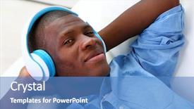  Presentation with headphones - Presentation theme enhanced with music heaven - handsome african american man background and a  colored foreground