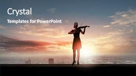  Presentation with sad woman silhouette - PPT layouts consisting of music heaven - silhouette of woman playing violin background and a ocean colored foreground