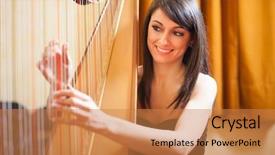  Presentation with heaven - Presentation theme consisting of music heaven - woman playing an harp background and a coral colored foreground