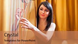  Presentation with woman colored parachute - Theme with music heaven - woman playing harp background and a coral colored foreground