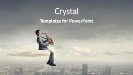  Presentation with young children playing - PPT theme with music heaven - young man sitting on cloud background and a gray colored foreground