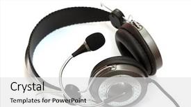  Presentation with microphone - Audience pleasing presentation consisting of music icons - headset with microphone gray isolated backdrop and a  colored foreground