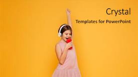  Presentation with happy music lovers - Theme enhanced with music in headphones and sing background and a gold colored foreground