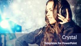  Presentation with swimming beautiful girl swims underwater - Colorful presentation theme enhanced with music in headphones disco party backdrop and a navy blue colored foreground