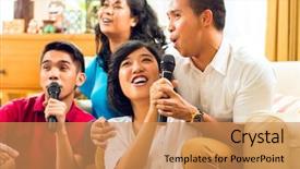  Presentation with party - Presentation having music indonesia - asian people singing at karaoke background and a coral colored foreground