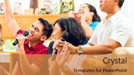  Presentation with elderly people singing - PPT theme featuring music indonesia - asian people singing at karaoke background and a gold colored foreground