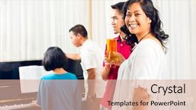  Presentation with multicultural people together - Presentation theme having music indonesia - asian people sitting together background and a coral colored foreground