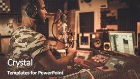  Presentation with music industry - Slide deck having music industry - sound engineer and musician recording background and a tawny brown colored foreground