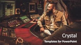  Presentation with recording studio - Slides having music industry - sound engineer and musicians working background and a tawny brown colored foreground