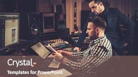  Presentation with music industry - Beautiful slide deck featuring music industry - sound engineer and producer working backdrop and a violet colored foreground